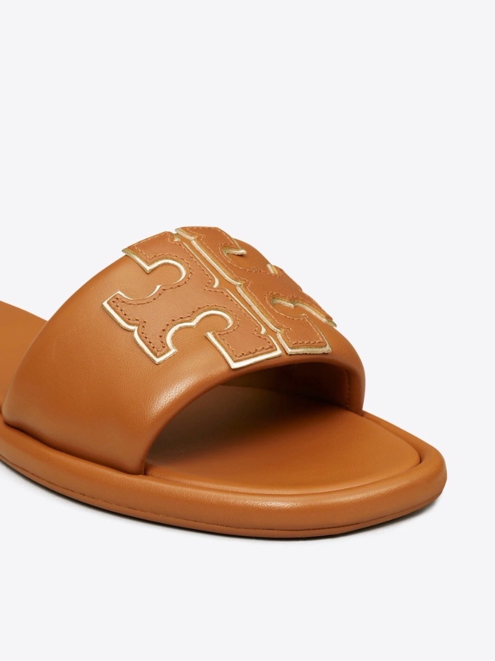 Tory Burch Cognac Leather Slide with Gold Logo